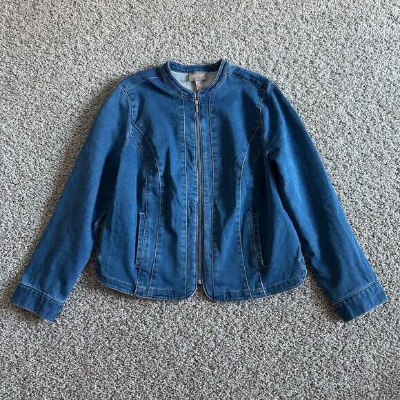 Chicos Womens Sz Medium Denim Jacket With Zip Closure Cotton Blend Blue - Picture 2 of 10